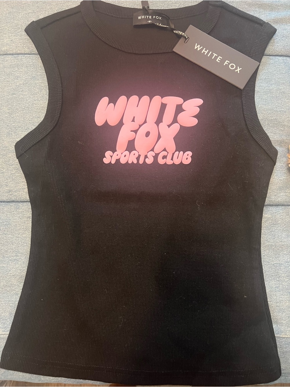 WHITE FOX Black Tank Top with Pink " Sports Club" Logo M